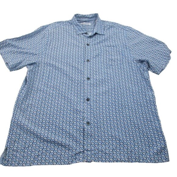Tommy Bahama Shirt Mens XL Blue Geometric Short Sleeve Slit Collared Button Down - Picture 1 of 13